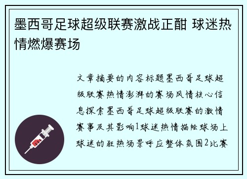 墨西哥足球超级联赛激战正酣 球迷热情燃爆赛场
